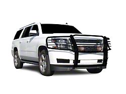 Grille Guard with 5.30-Inch Red Round Flood LED Lights; Black (15-20 Tahoe w/o Active Grille Shutters)
