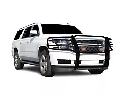 Grille Guard with 5.30-Inch Red Round Flood LED Lights; Black (15-20 Tahoe w/o Active Grille Shutters)