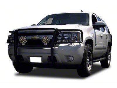 Grille Guard with 7-Inch Black Round LED Lights; Black (15-20 Tahoe w/o Active Grille Shutters)