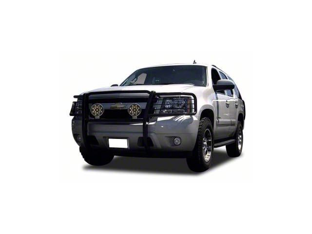Grille Guard with 7-Inch Black Round LED Lights; Black (15-20 Tahoe w/o Active Grille Shutters)