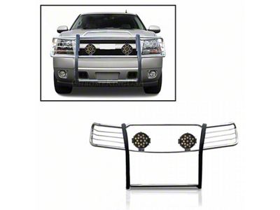 Grille Guard with 7-Inch Black Round LED Lights; Stainless Steel (07-14 Tahoe)