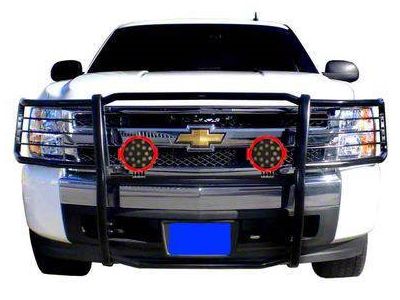 Grille Guard with 7-Inch Red Round LED Lights; Black (07-14 Tahoe, Excluding Hybrid)