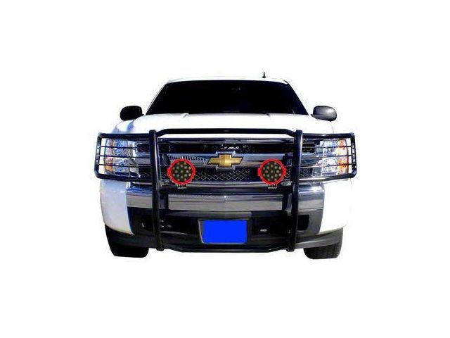 Grille Guard with 7-Inch Red Round LED Lights; Black (07-14 Tahoe, Excluding Hybrid)