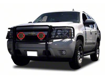 Grille Guard with 7-Inch Red Round LED Lights; Black (15-20 Tahoe w/o Active Grille Shutters)