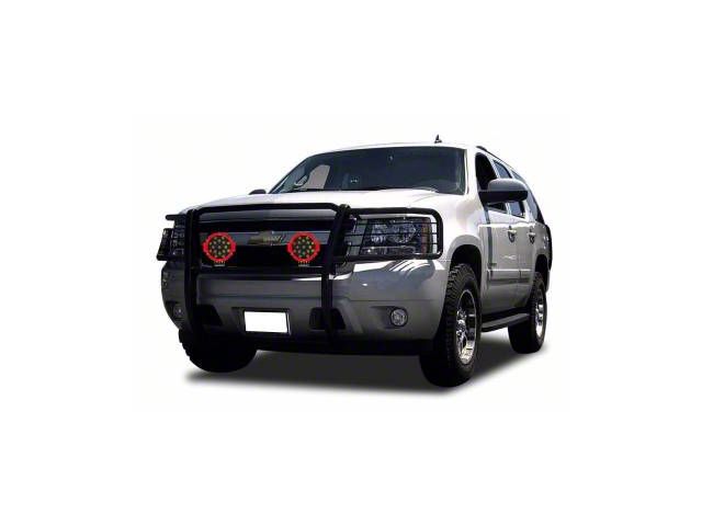 Grille Guard with 7-Inch Red Round LED Lights; Black (15-20 Tahoe w/o Active Grille Shutters)
