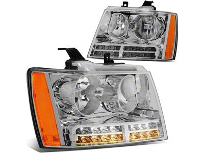Headlights with Amber Corners, LED DRL and Turn Signals; Chrome Housing; Clear Lens (07-14 Tahoe)