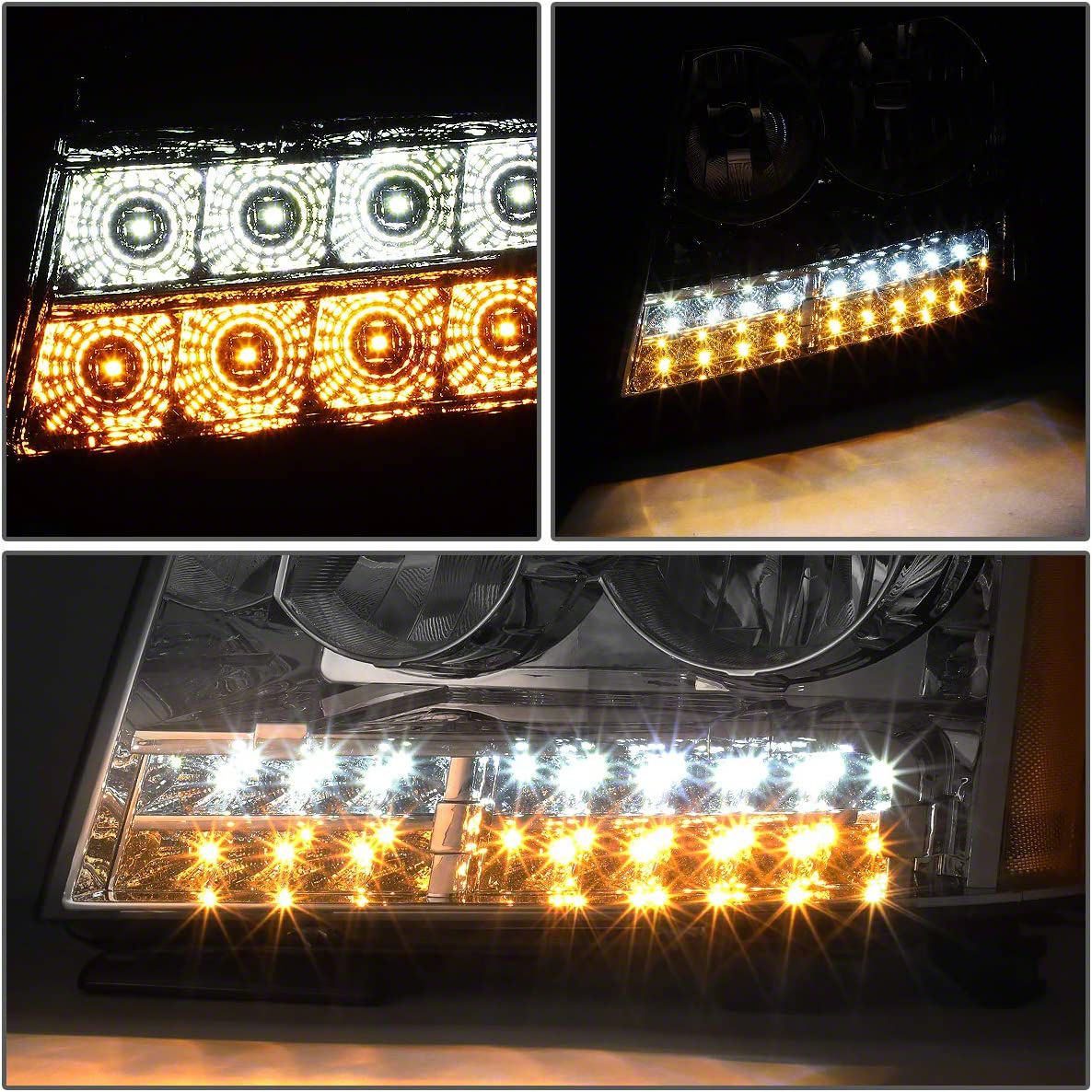 Motor-1 Chrome Housing Headlights For 99-07 GMC Yukon/Sierra GMT800 – Clear Lens, Amber Reflector, Halogen