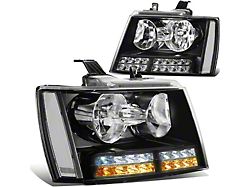 Headlights with Clear Corners, LED DRL and Turn Signals; Black Housing; Clear Lens (07-14 Tahoe)