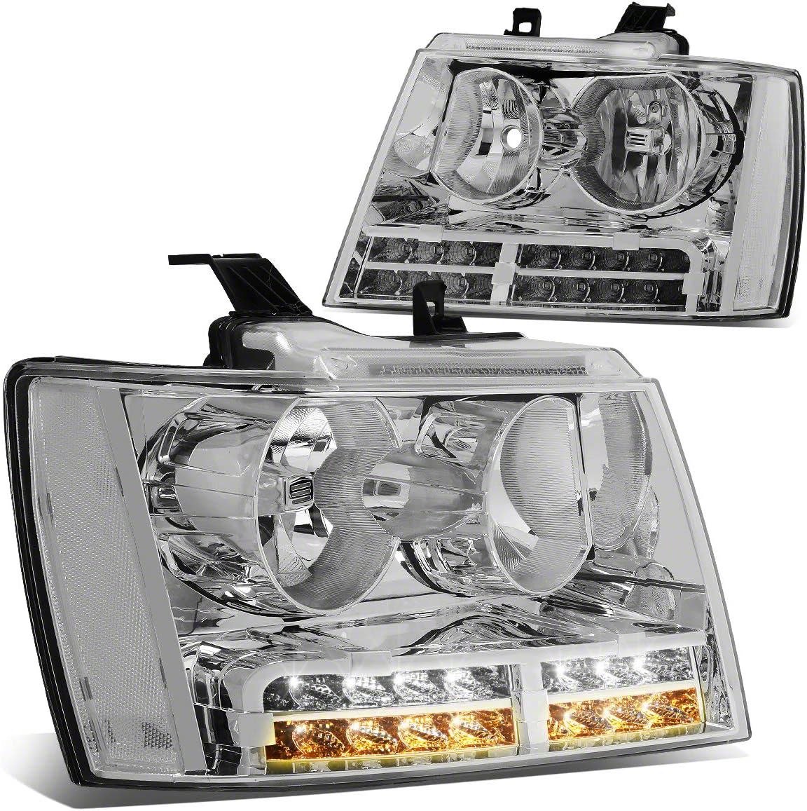 Tahoe Headlights with Clear Corners, LED DRL and Turn Signals; Chrome