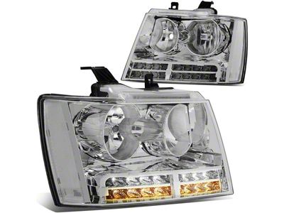 Headlights with Clear Corners, LED DRL and Turn Signals; Chrome Housing; Clear Lens (07-14 Tahoe)