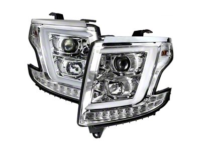 LED C-Bar Projector Headlights; Chrome Housing; Clear Lens (15-20 Tahoe w/ Factory Halogen Headlights)