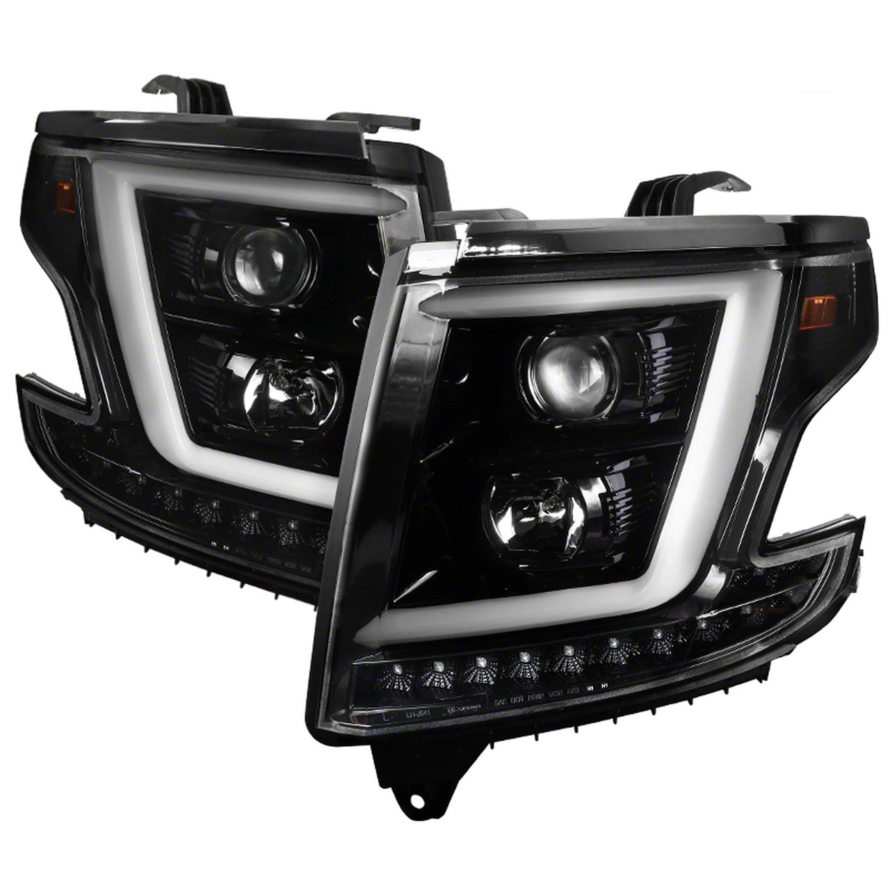 Tahoe LED CBar Projector Headlights; Gloss Black Housing; Clear Lens