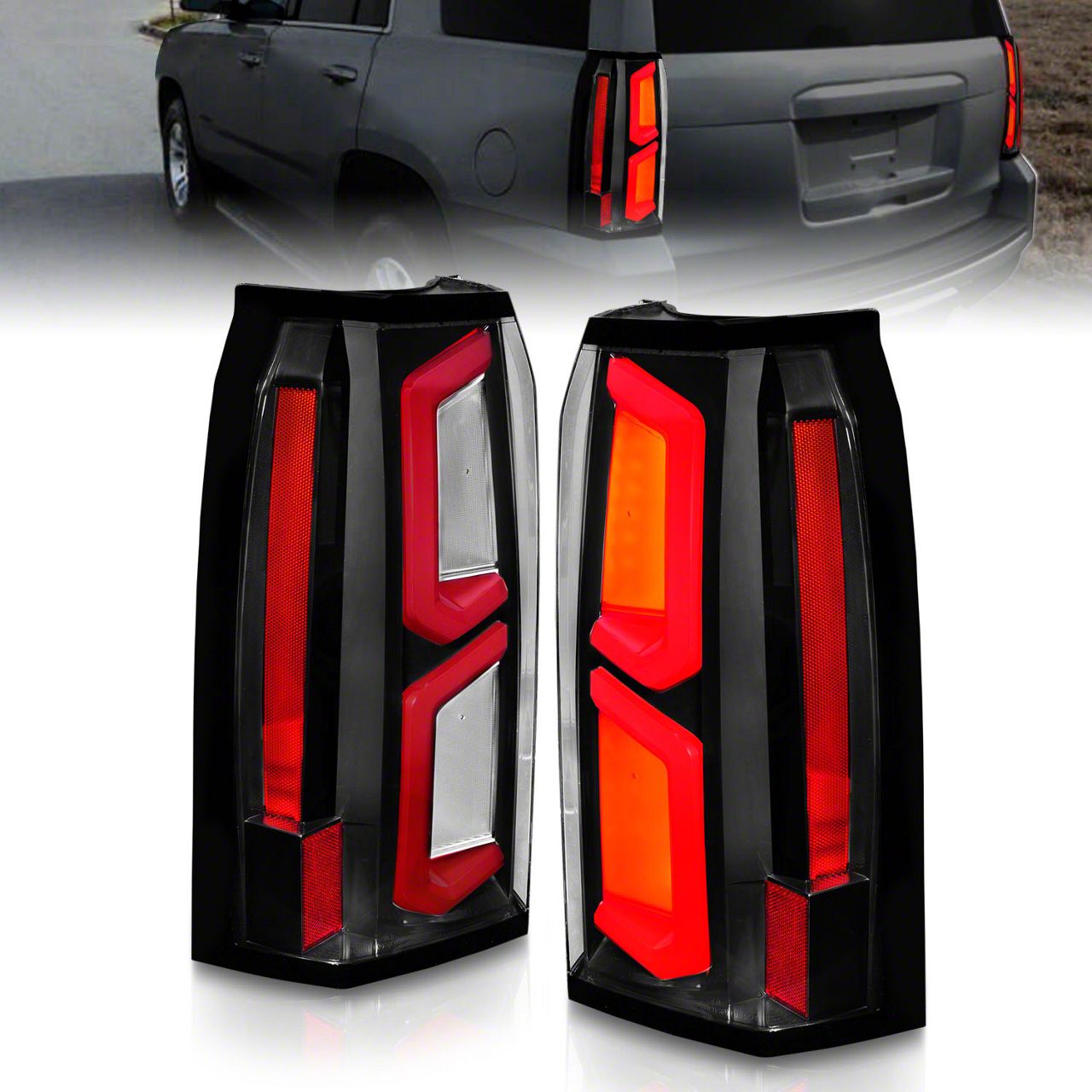 thumbnail image 2 of AM Autoparts Tail Light Set For Chevy Tahoe Suburban GMC Yukon 2000-2006 | Clear Lens Black Housing 2 of 6