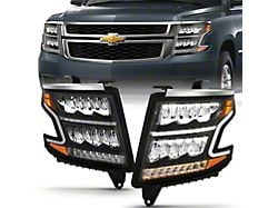 LED Crystal Plank Style Headlights with Sequential Turn Signal; Black Housing; Clear Lens (15-20 Tahoe)