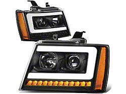 LED DRL Projector Headlights with Amber Corners; Black Housing; Clear Lens (07-14 Tahoe)