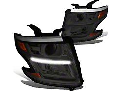 LED DRL Projector Headlights with Amber Corners; Chrome Housing; Smoked Lens (15-20 Tahoe w/ Factory Halogen Headlights)