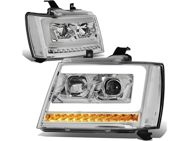 LED DRL Projector Headlights with Clear Corners; Chrome Housing; Clear Lens (07-14 Tahoe)