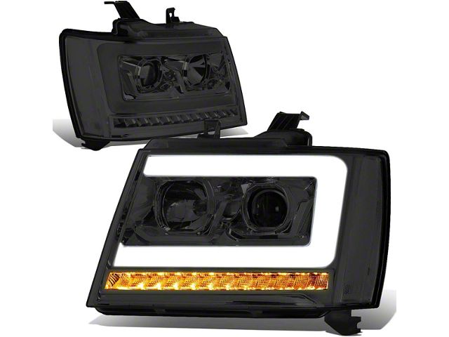 LED DRL Projector Headlights with Clear Corners; Chrome Housing; Smoked Lens (07-14 Tahoe)