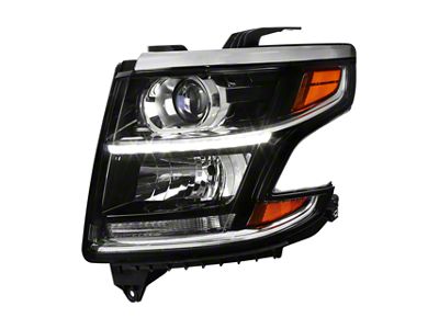 LED Light Strip Projector Headlight; Driver Side; Matte Black Housing; Clear Lens (15-20 Tahoe w/ Factory Halogen Headlights)