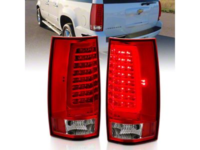 LED Tail Lights; Chrome Housing; Red Clear Lens (07-14 Tahoe, Excluding Hybrid)