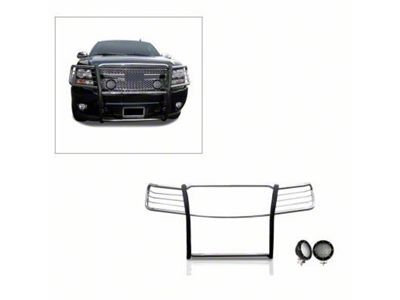 Modular Grille Guard with 5.30-Inch Black Round Flood LED Lights; Stainless Steel (07-14 Tahoe)