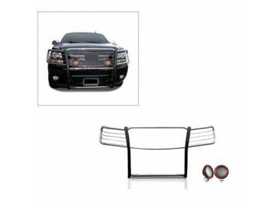 Modular Grille Guard with 5.30-Inch Red Round Flood LED Lights; Stainless Steel (07-14 Tahoe)