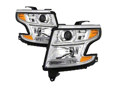 OEM Style Headlights; Chrome Housing; Clear Lens (15-20 Tahoe w/ Factory Halogen Headlights)