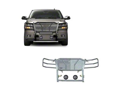 Rugged Heavy Duty Grille Guard with 5.30-Inch Black Round LED Lights; Black (07-14 Tahoe)