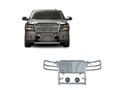 Rugged Heavy Duty Grille Guard with 5.30-Inch Black Round LED Lights; Black (07-14 Tahoe)