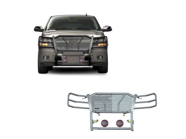 Rugged Heavy Duty Grille Guard with 5.30-Inch Red Round LED Lights; Black (07-14 Tahoe)