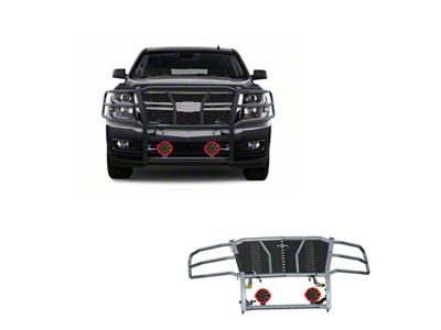 Rugged Heavy Duty Grille Guard with 7-Inch Red Round LED Lights; Black (15-20 Tahoe)