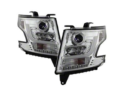 Signature Series LED DRL Projector Headlights; Chrome Housing; Clear Lens (15-18 Tahoe)