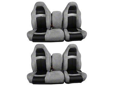 TMI OEM Style Seat Upholstery Kit with SVT Logo; Medium Gray UniSuede with Ebony Basketweave Leather Inserts (99-03 F-150 Lightning)