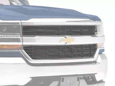 T-REX Grilles Laser Billet Series Upper Overlay Grilles; Polished (16-18 Silverado 1500 w/o Z71 Package)