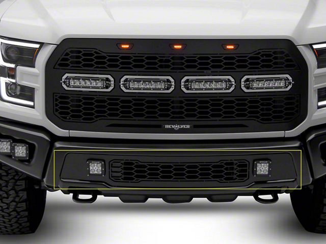 T-REX Grilles Revolver Series Lower Bumper Replacement Grille with 3-Inch LED Cube Lights; Black (17-20 F-150 Raptor)