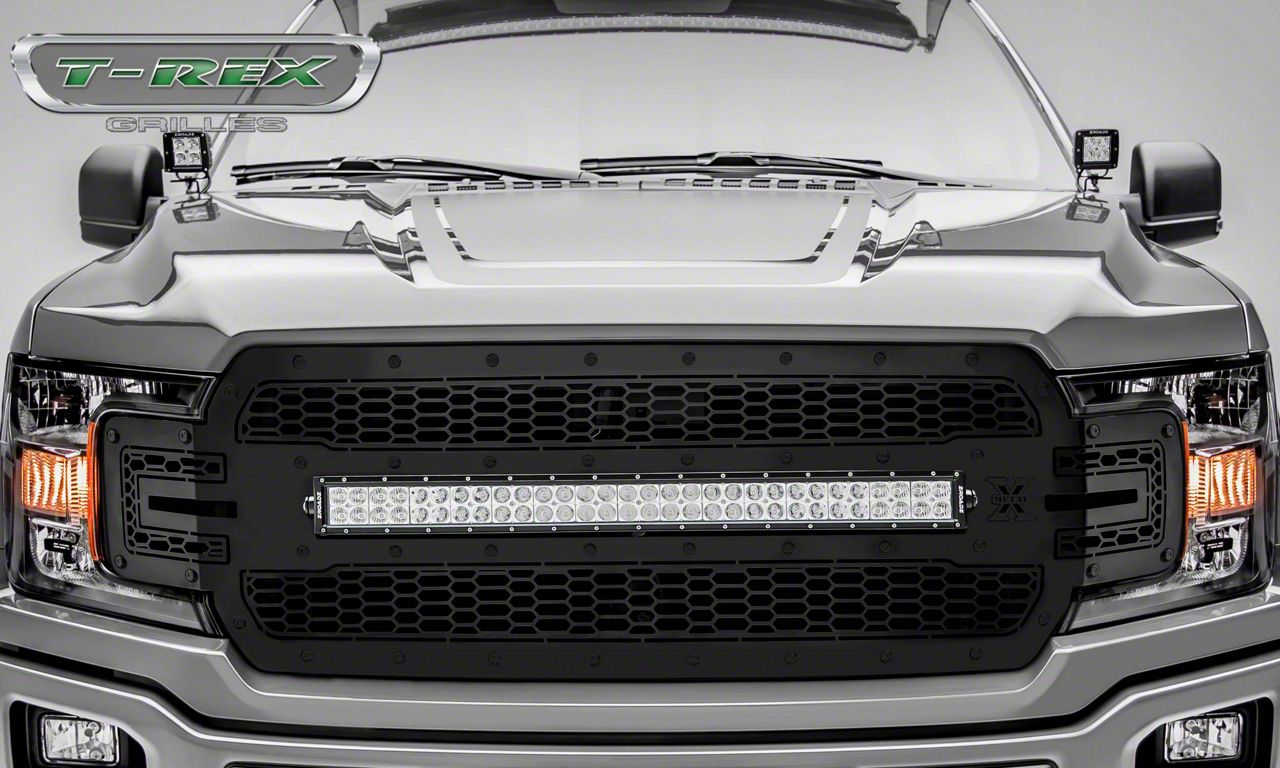 T-REX Grilles Stealth Laser Torch Series Upper Replacement Grille with 30-Inch LED Light Bar; Black (18-20 F-150, Excluding Raptor)