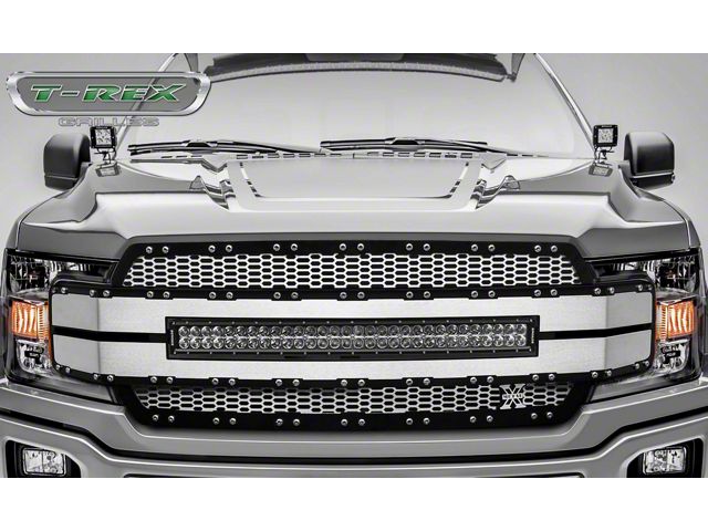 T-REX Grilles Torch AL Series Upper Replacement Grille with 30-Inch LED Light Bar; Brushed (18-20 F-150, Excluding Raptor)