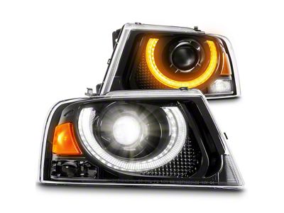 True Mods LED Angel Eye Projector Headlights; Black Housing; Clear Lens (04-08 F-150)