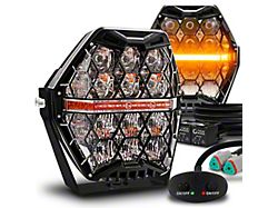 True Mods 7-Inch LED Pod Lights with Amber Marker Light; Black Housing; Combo Beam (Universal; Some Adaptation May Be Required)