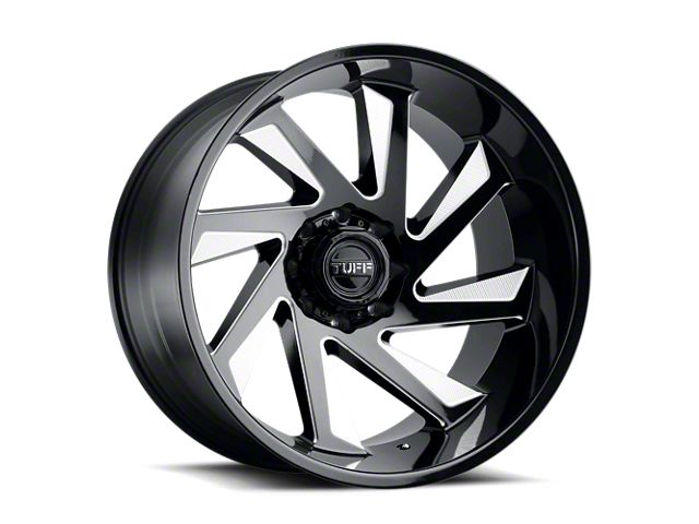 Tuff A.T. T1B Gloss Black with Milled Spokes 8-Lug Wheel; 22x12; -45mm Offset (03-09 RAM 3500 SRW)