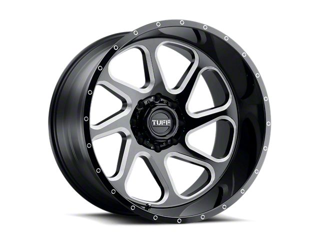 Tuff A.T. T2B Gloss Black with Milled Spokes 8-Lug Wheel; 24x14; -72mm Offset (03-09 RAM 3500 SRW)