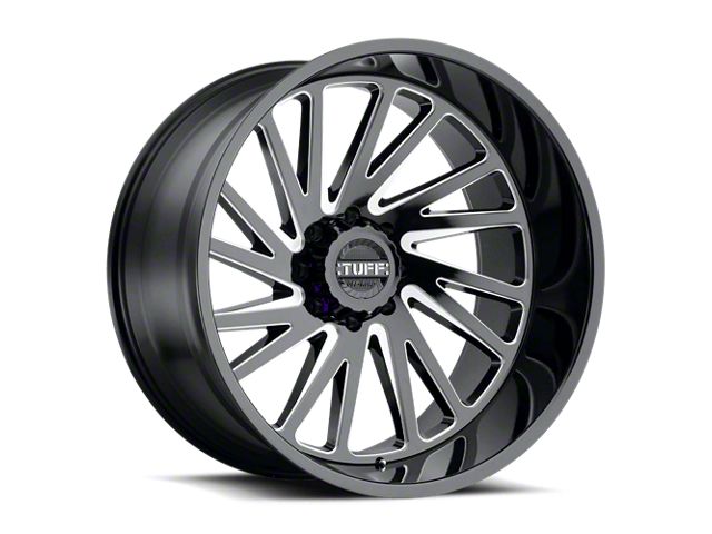 Tuff A.T. T2A Gloss Black with Milled Spokes 8-Lug Wheel; 22x12; -45mm Offset (11-14 Silverado 3500 HD SRW)