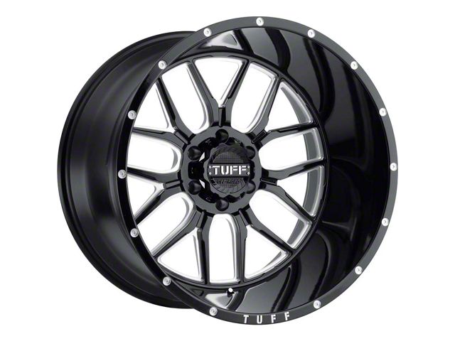 Tuff A.T. T23 Gloss Black with Milled Spokes and Dimples 6-Lug Wheel; 22x14; -76mm Offset (99-06 Silverado 1500)