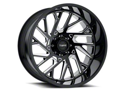 Tuff A.T. T4B Gloss Black with Milled Spokes 6-Lug Wheel; Right Directional; 22x12; -45mm Offset (99-06 Silverado 1500)