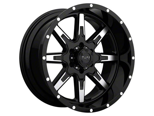 Tuff A.T. T15 Gloss Black with Machined Face 5-Lug Wheel; 20x10; -19mm Offset (02-08 RAM 1500, Excluding Mega Cab)
