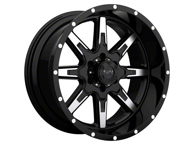 Tuff A.T. T15 Gloss Black with Milled Spokes 5-Lug Wheel; 22x10; -19mm Offset (02-08 RAM 1500, Excluding Mega Cab)