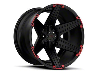 Tuff A.T. T12 Satin Black with Red Inserts 6-Lug Wheel; 22x12; -45mm Offset (19-24 RAM 1500)