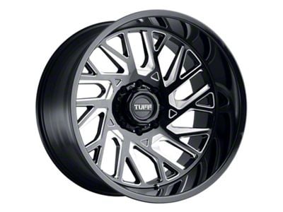 Tuff A.T. T4B True Left Directional Gloss Black Milled 8-Lug Wheel; 20x12; -45mm Offset (20-24 Silverado 3500 HD SRW)