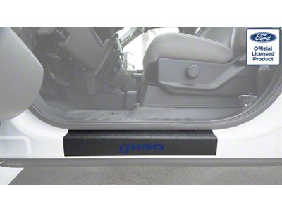 Front Door Sill Protection with F-150 Logo; TUF-LINER Black; Blue (15-25 F-150)