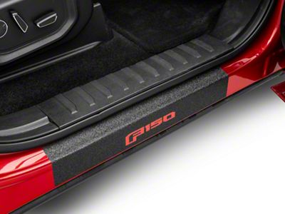 Front Door Sill Protection with F-150 Logo; TUF-LINER Black; Red (15-25 F-150)